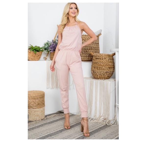 Private Label Pants - New Adorable Blush Halter Style Jumpsuit